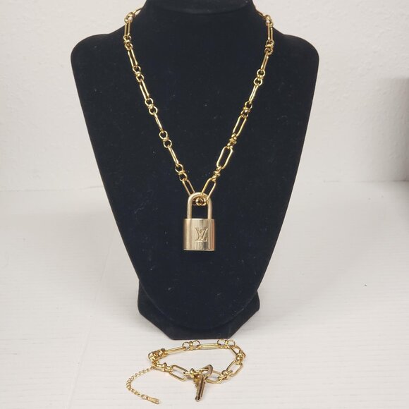 Authentic Louis Vuitton Padlock w/unbranded Stainless Steel Necklace & Bracelet - Picture 3 of 16